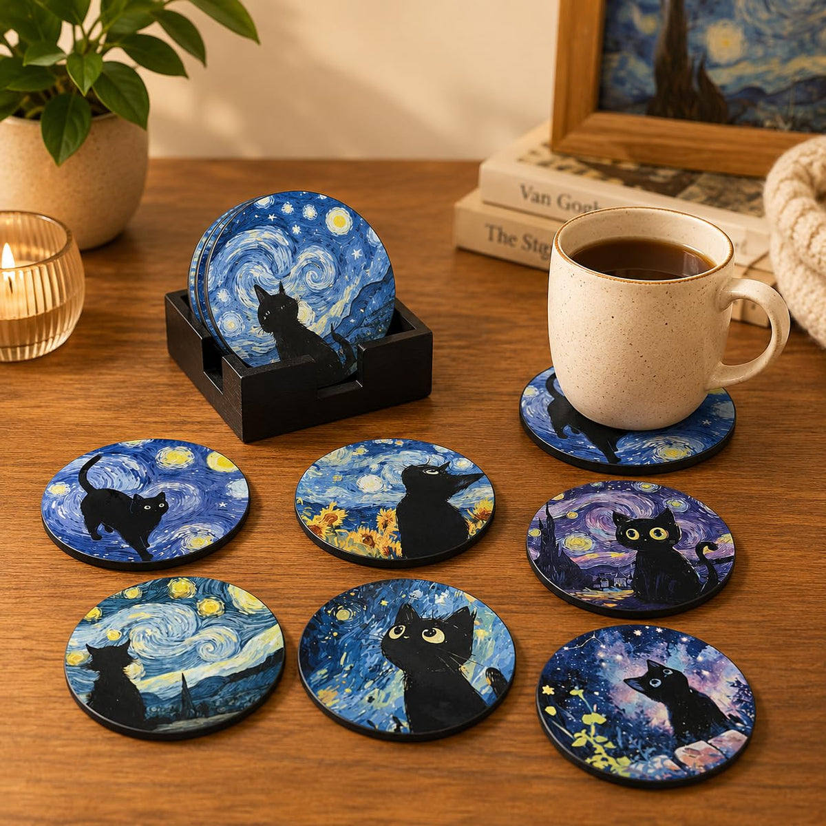 Zesta Van Cat Wooden Coasters – Set of 6 – image 2