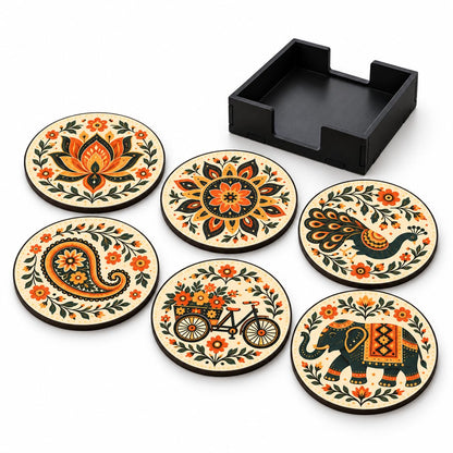 Zesta Rajasthani Theme Wooden Coasters – Set of 6 – image 3