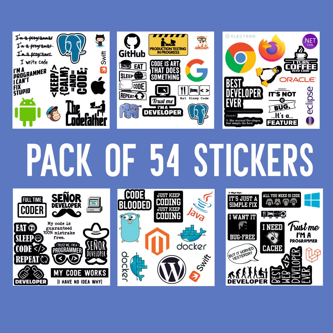 Coder Waterproof Sticker (pack of 54).