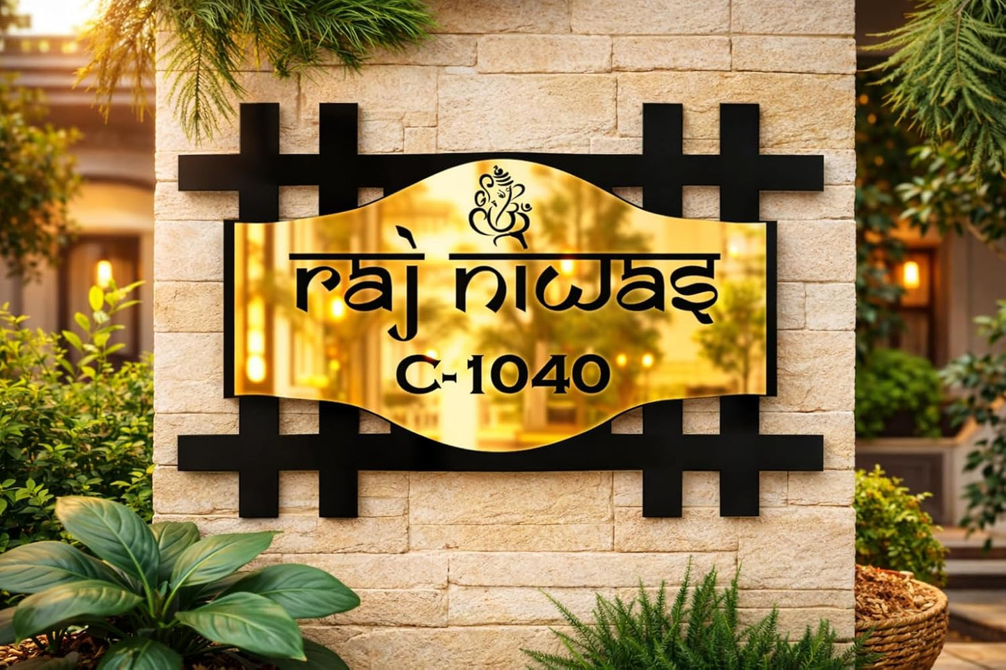 royal golden custom name plate for home entrance door name board