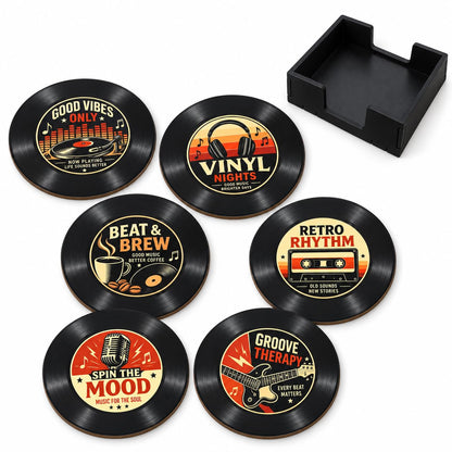 Zesta Vinyl Theme Wooden Coasters – Set of 6 – image 4
