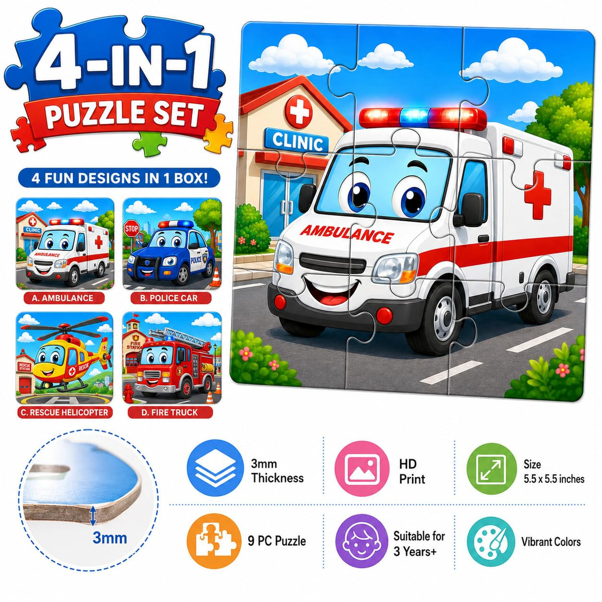 Zesta Rescue Truck 9-piece wooden jigsaw puzzle - image 4