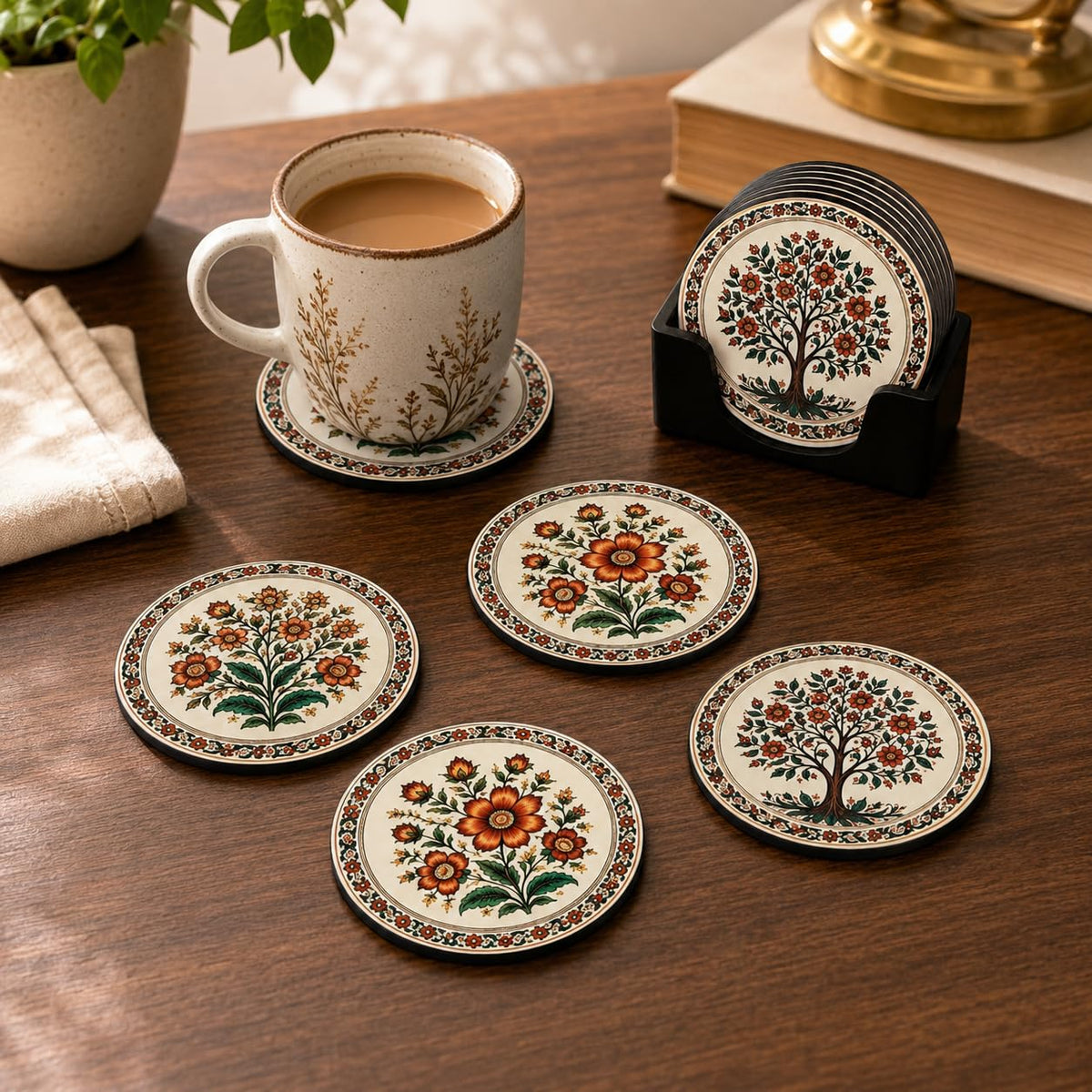 Zesta Floral Wooden Coasters – Set of 6 – image 1