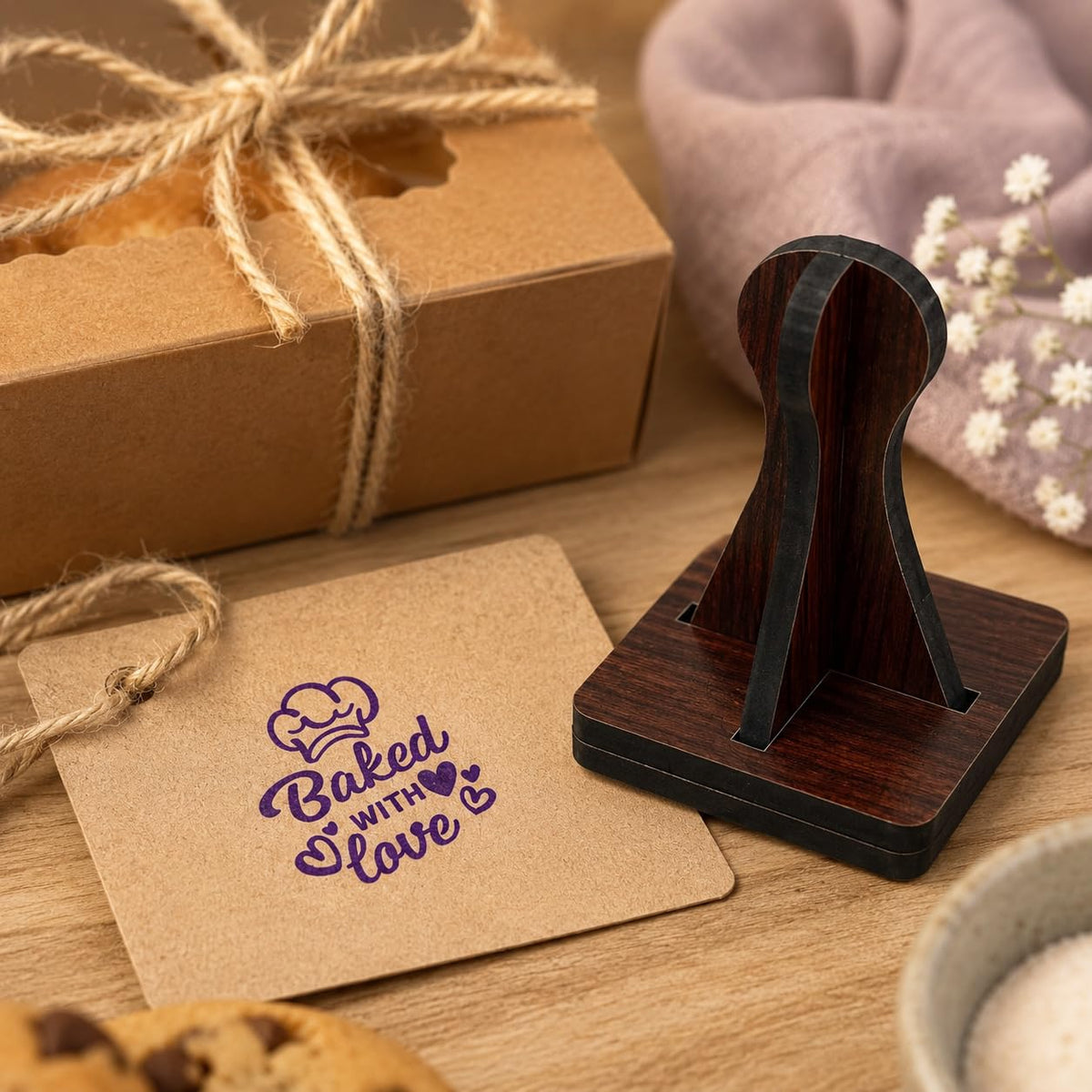 Zesta Baked with Love wooden rubber stamp with black inkpad - image 1