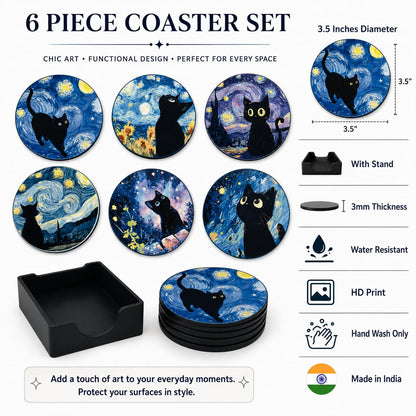 Zesta Van Cat Wooden Coasters – Set of 6 – image 3