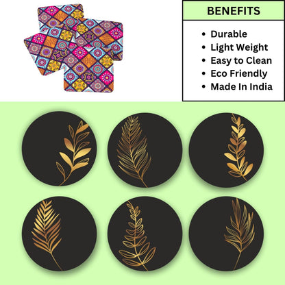 Black Abstract MDF Printed Coasters Set of 6 with Holder | Waterproof & Durable