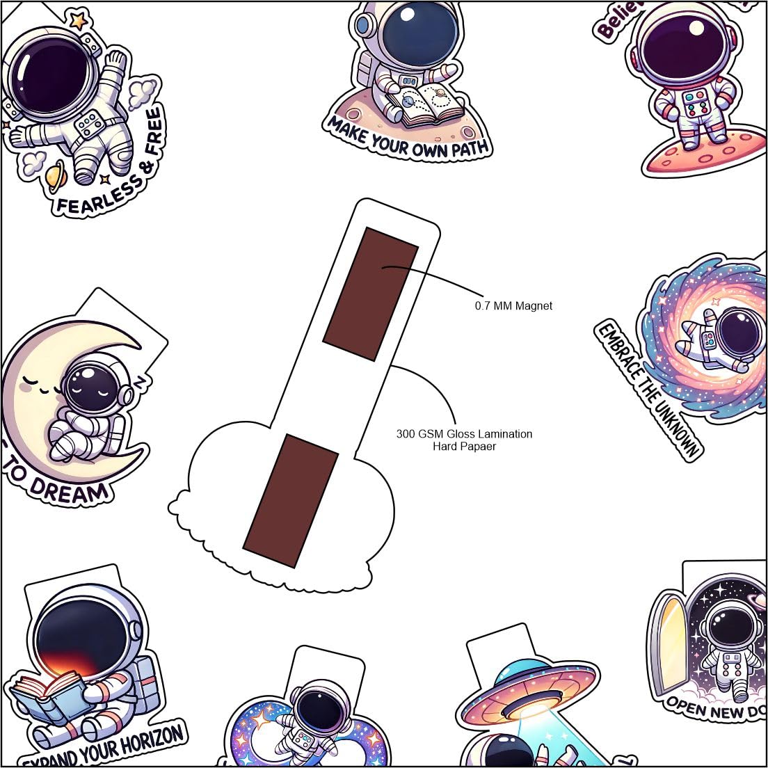 astronaut magnetic bookmark feature and material detail