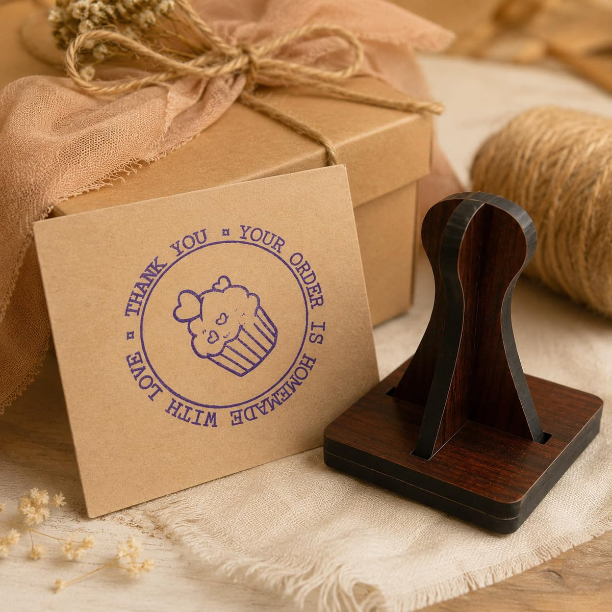 Zesta Your Order Is Handmade with Love wooden rubber stamp with black inkpad - image 1