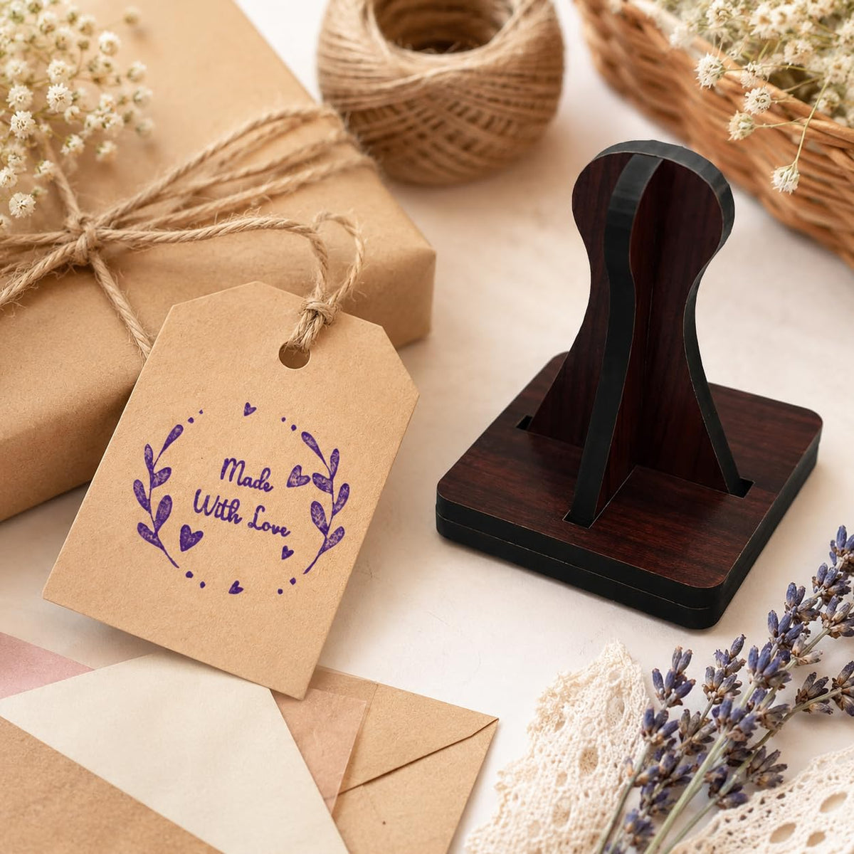 Zesta Lovingly Made by Hand wooden rubber stamp with black inkpad - image 2