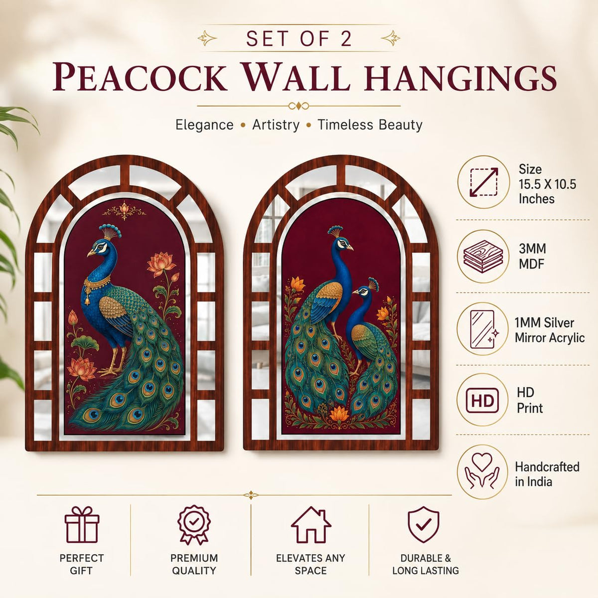 Zesta Peacock jharokha mirror wall decor - image 4