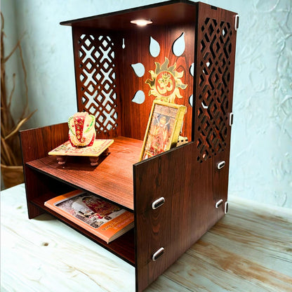 Wooden Temple for Home | Office Pooja Mandir | Pooja Mandir for Home with LED Spot | Wooden Devghar for Home and Office - (Size H-18 W- 11 L-15)
