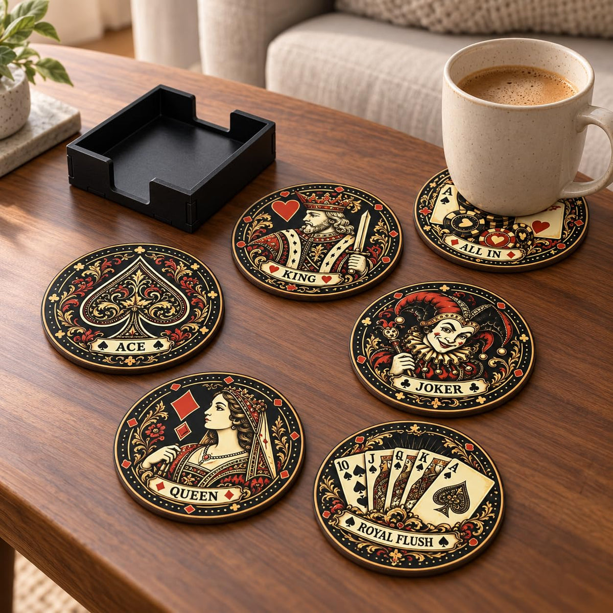 Zesta Poker Wooden Coasters – Set of 6 – image 2