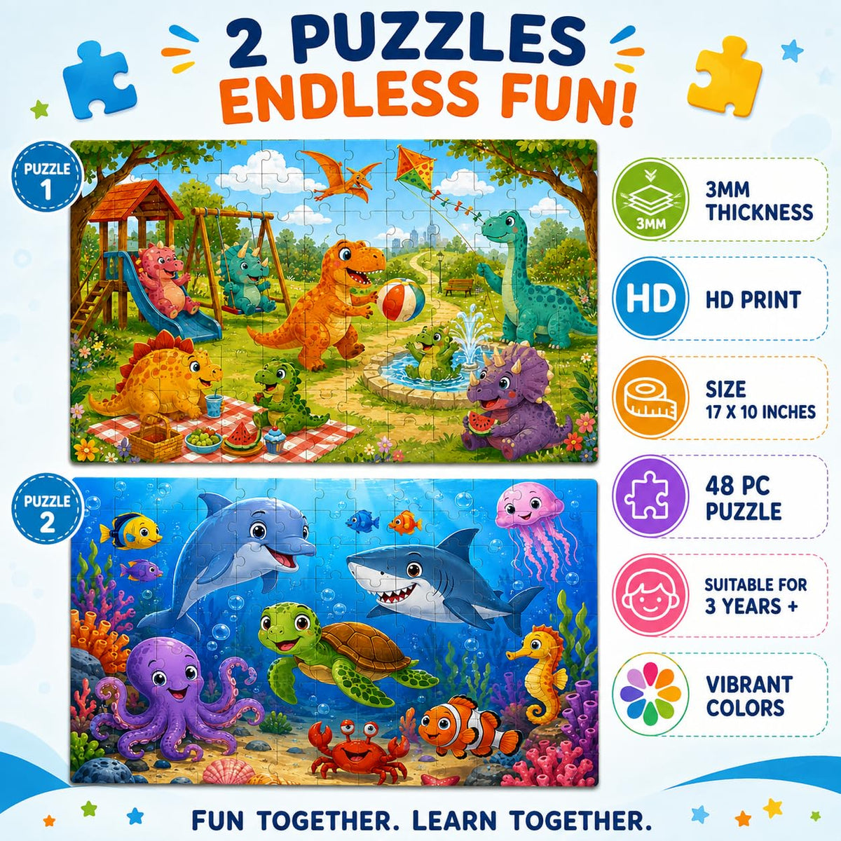 Zesta Dinosaur & Sea Animal 48-piece wooden jigsaw puzzle - image 4