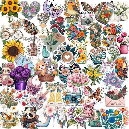 floral waterproof vinyl stickers for laptop journal and water bottle