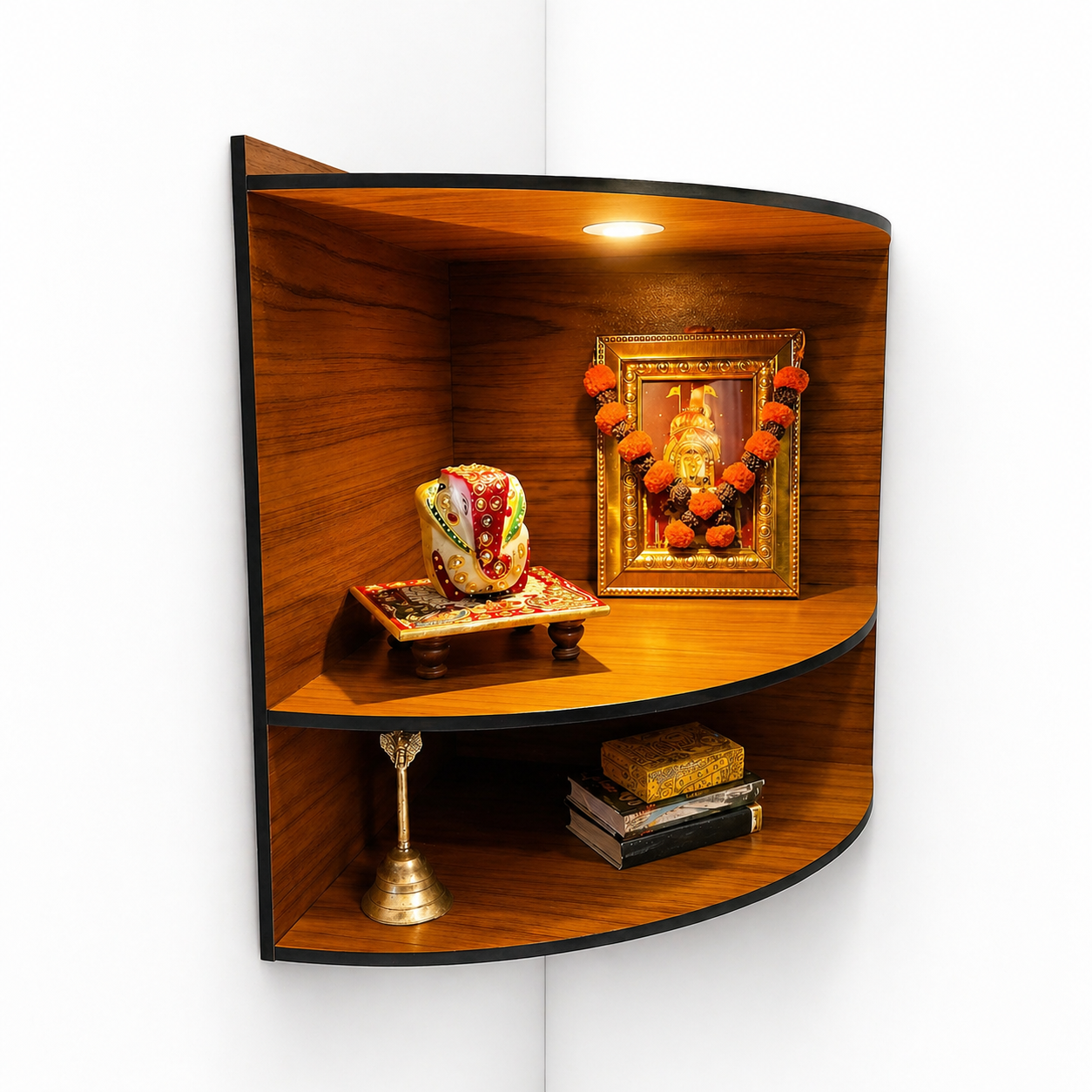 wooden temple for home office pooja feature and material detail