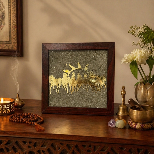 7 horses raw pyrite frame certified for vastu wall decor for home and office
