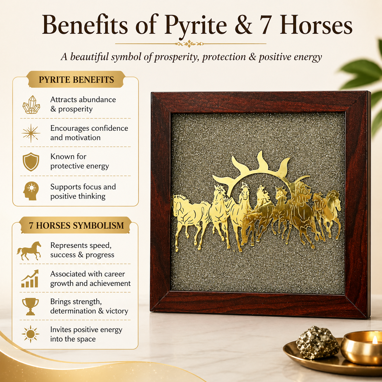 7 horses raw pyrite frame certified premium product angle