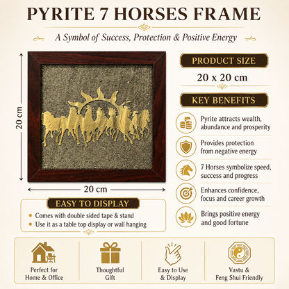 7 horses raw pyrite frame certified lifestyle use for vastu wall decor for home and office