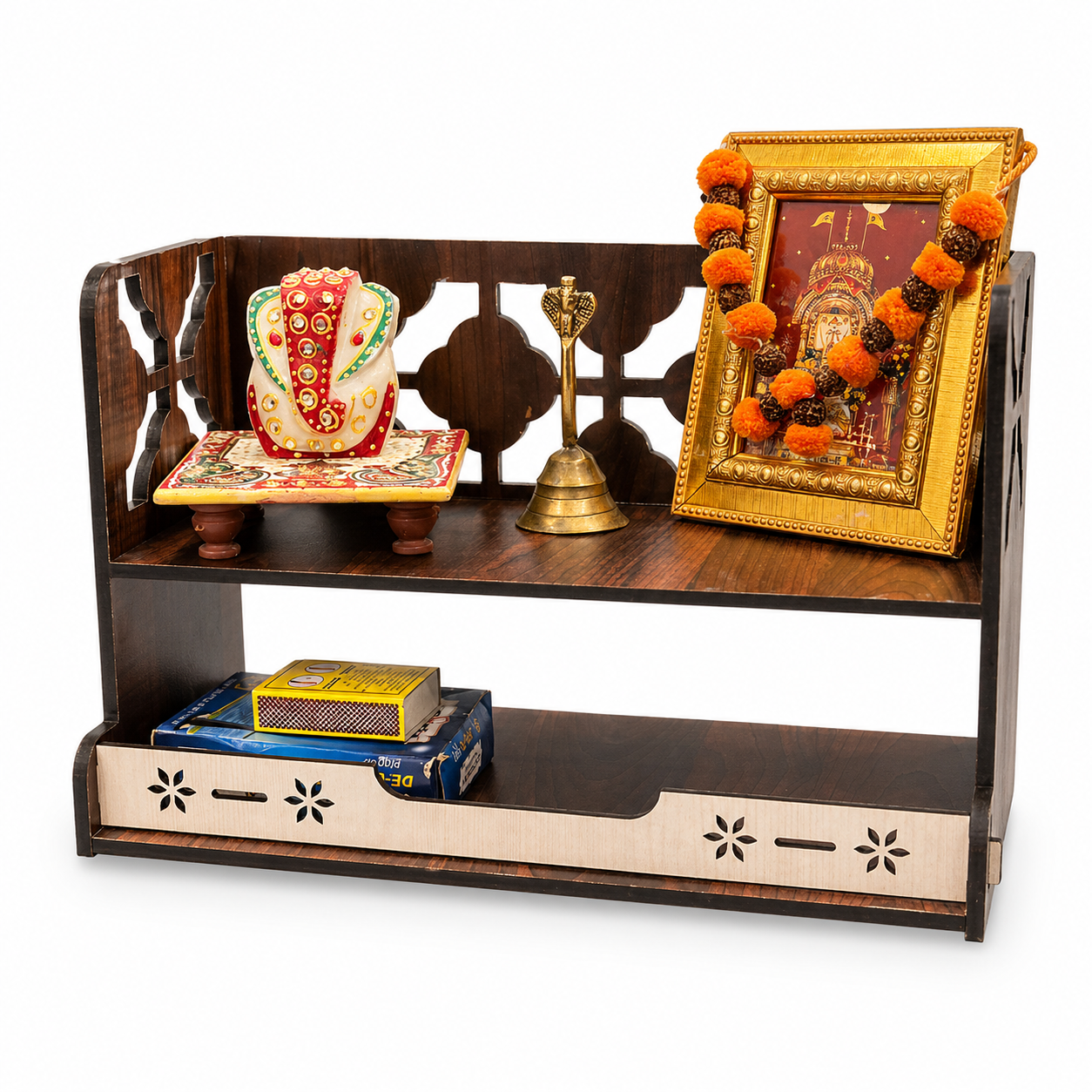 wooden temple for home office pooja feature and material detail