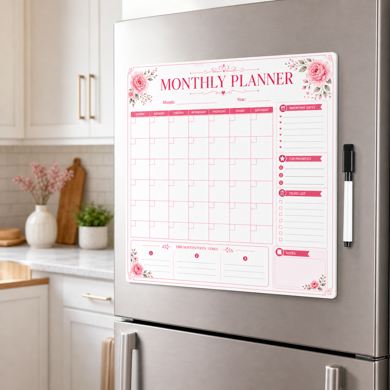 pink floral magnetic vinyl magnetic vinyl planner lifestyle use for fridge and office planning