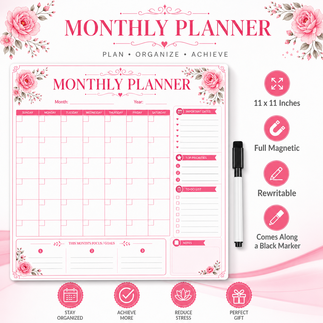 pink floral magnetic vinyl magnetic vinyl planner close up design detail