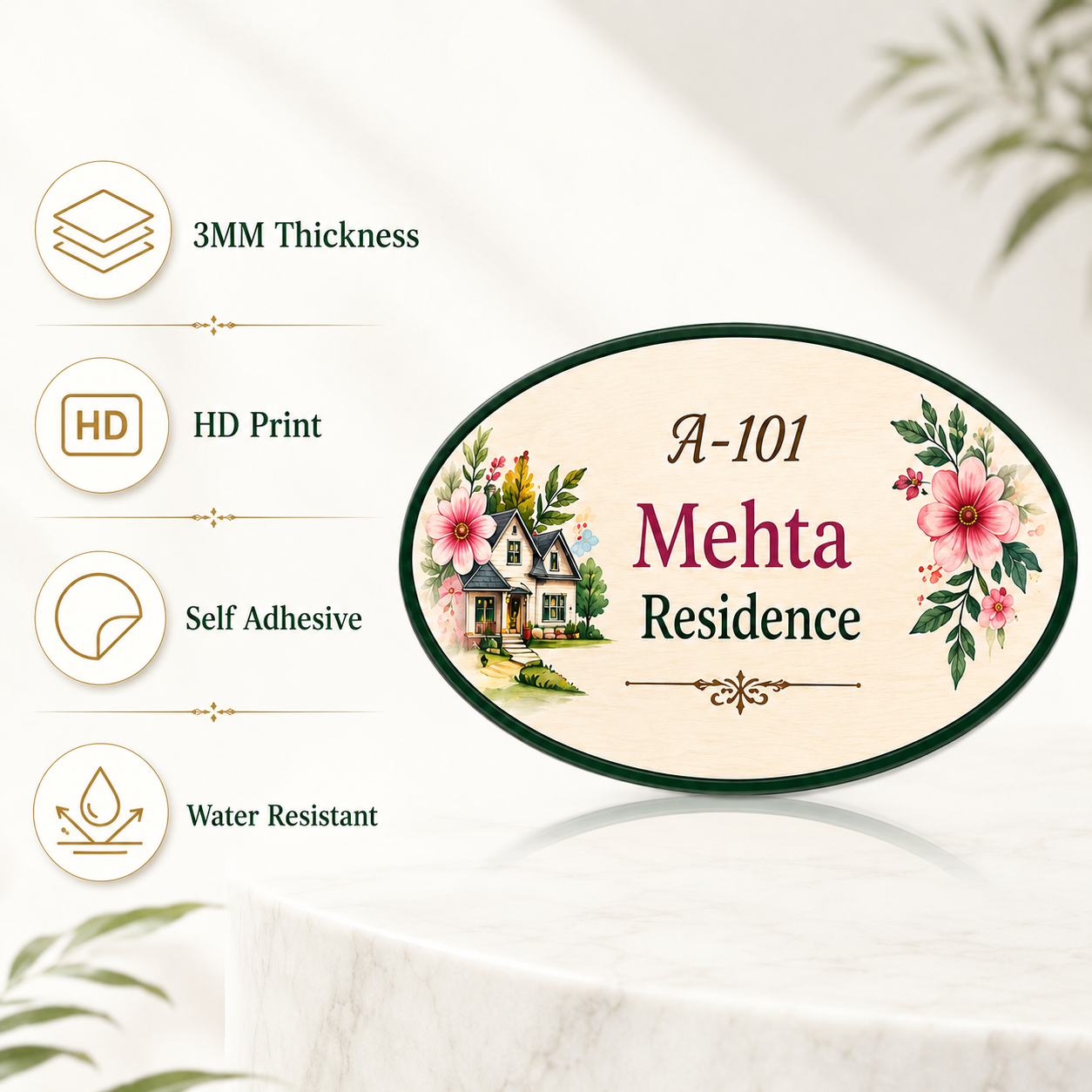 colorful flowers custom name plate for home lifestyle use for home entrance door name board