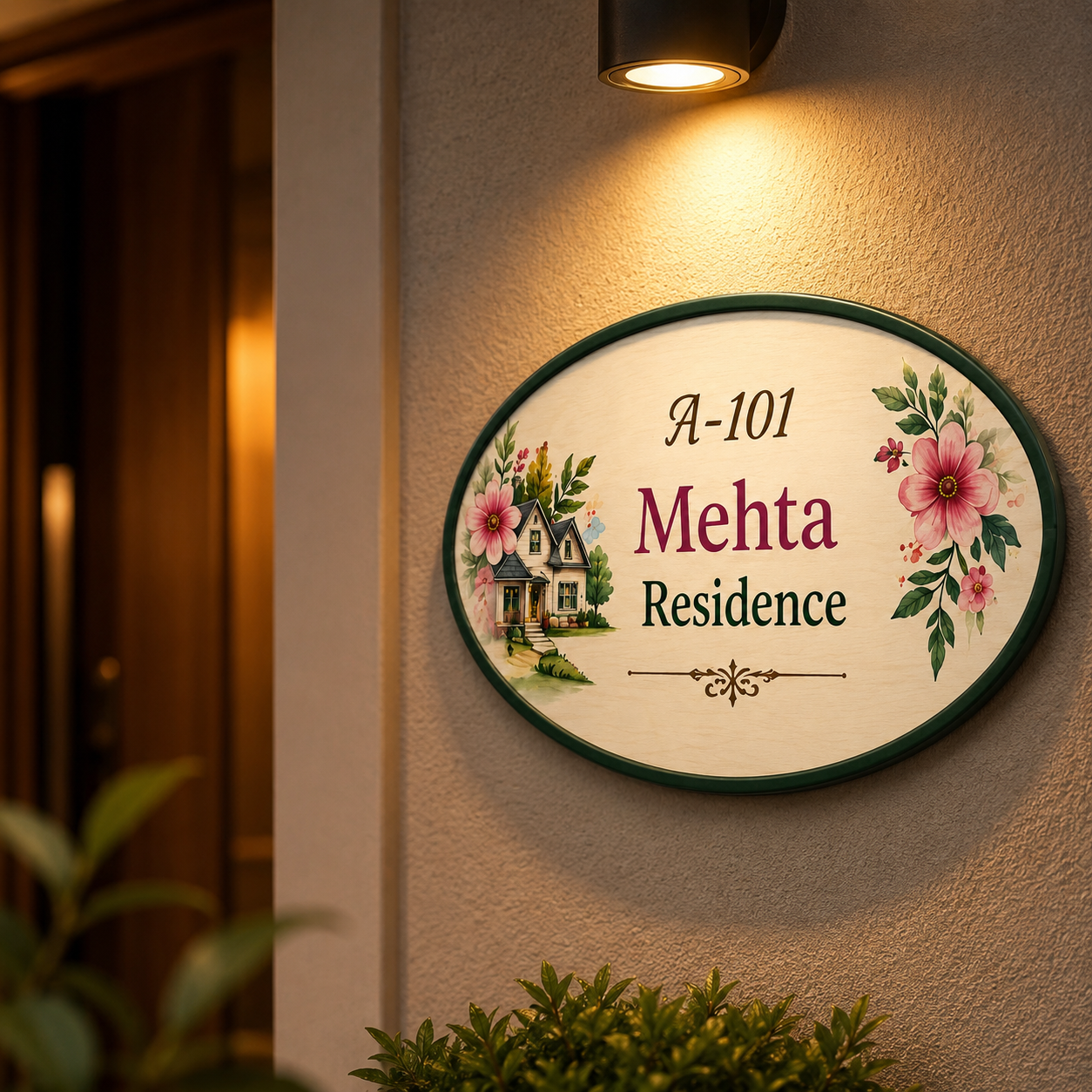 colorful flowers custom name plate for home entrance door name board