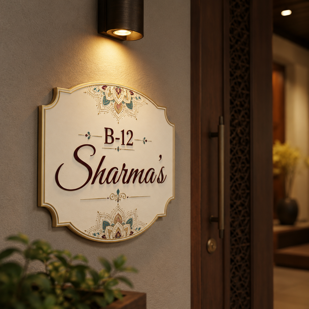 golden mandala custom name plate for home entrance door name board