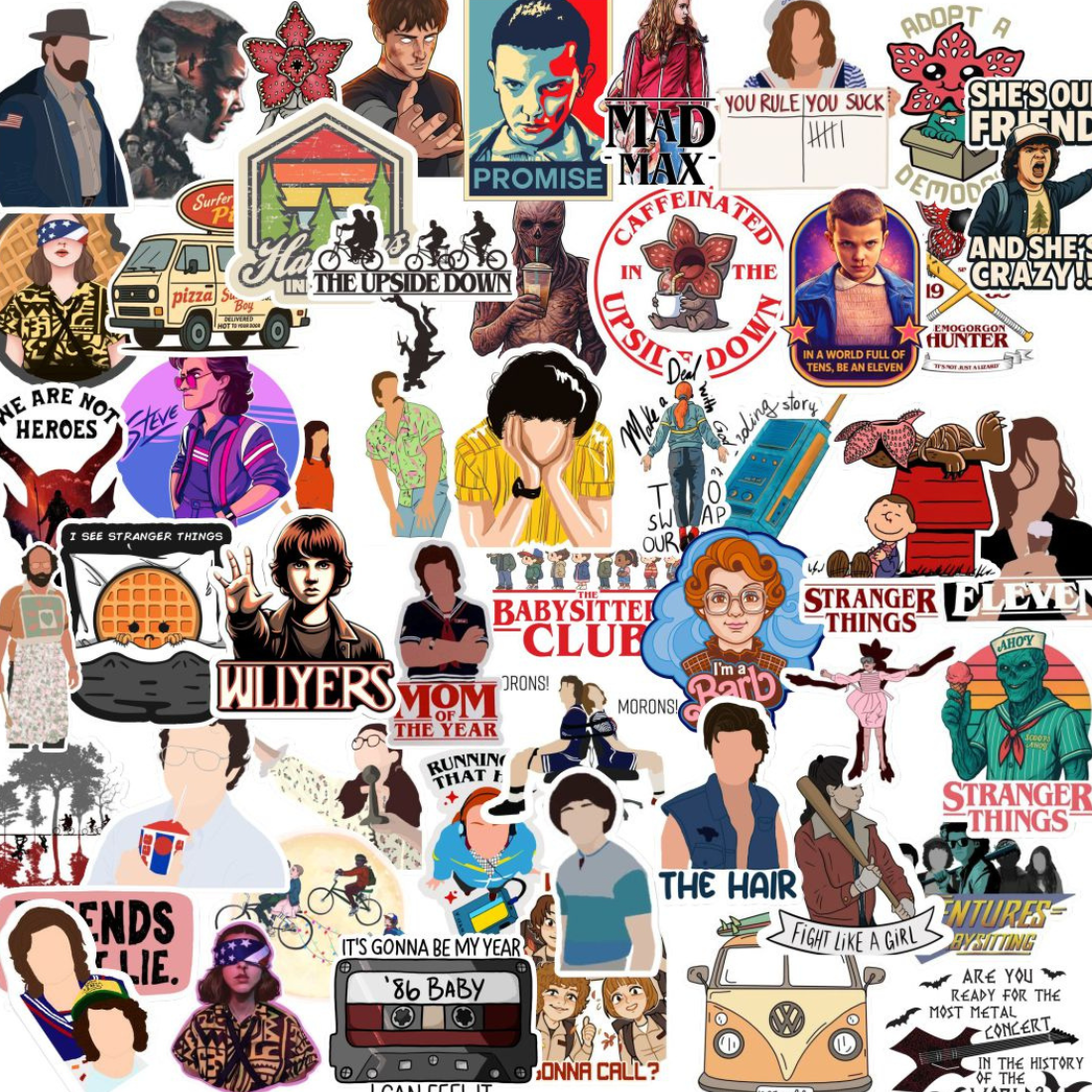 stranger things waterproof vinyl stickers for laptop journal and water bottle
