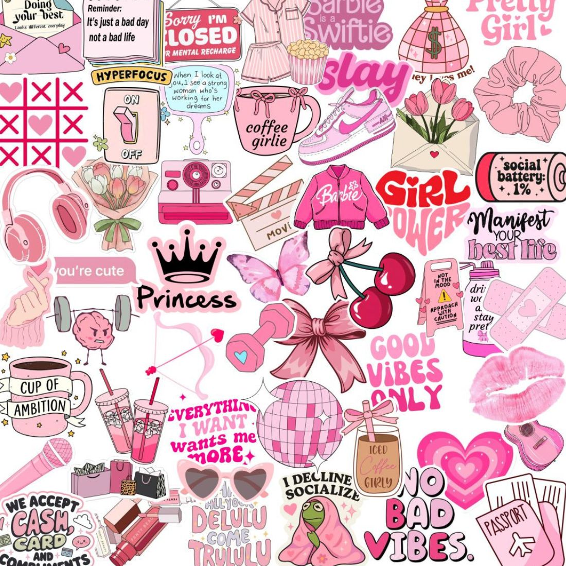 pink love waterproof vinyl stickers for laptop journal and water bottle