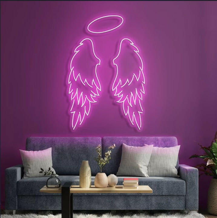 Angel Neon Light Wings Sign Board for Room.