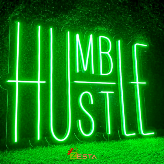 Humble Hustle bedroom neon sign.