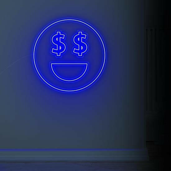 dollar face neon sign, zesta neon, neon sign art, custom neon lights, dollar neon sign