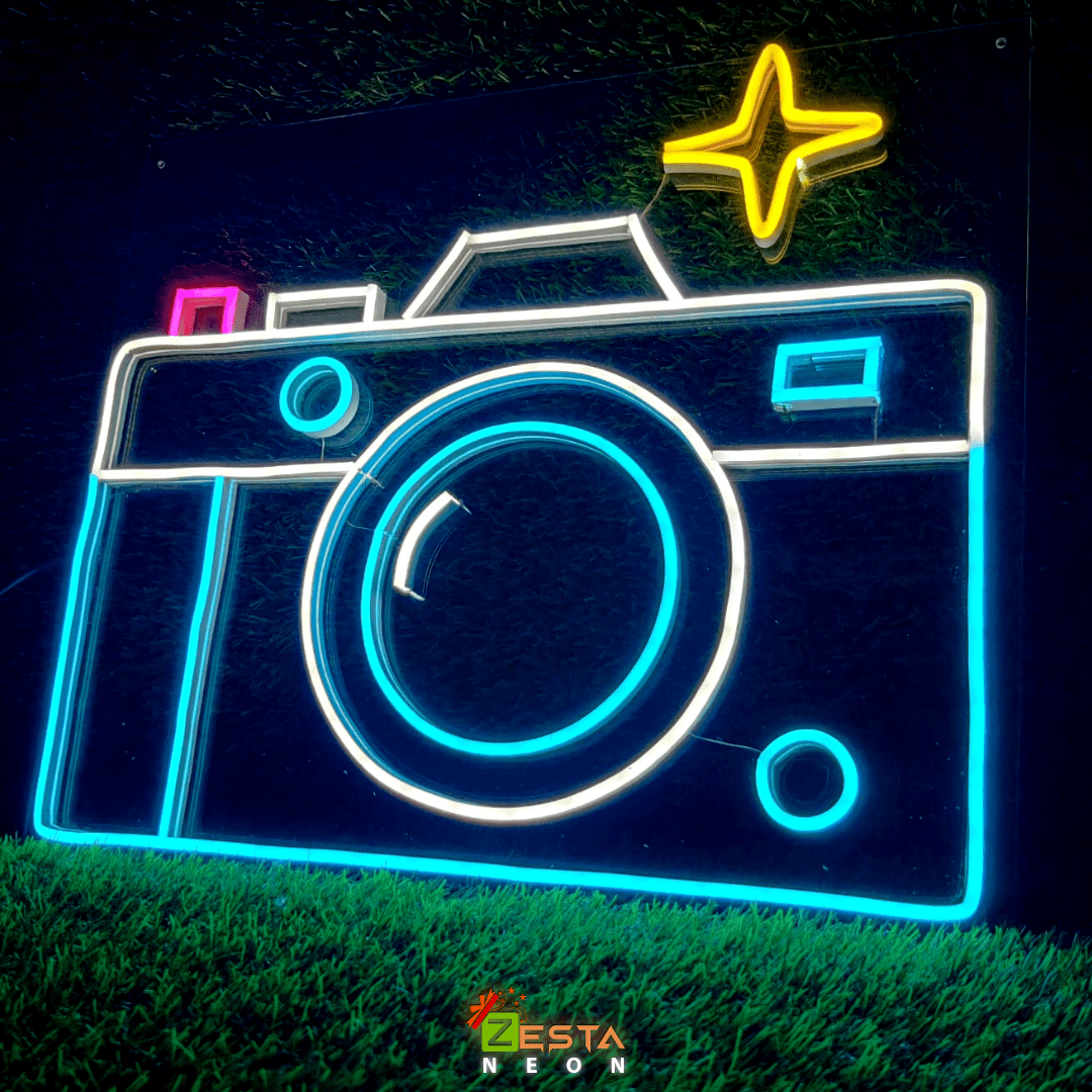 Camera Neon Sign Board.