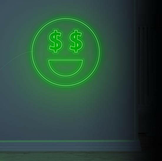 dollar face neon sign, zesta neon, neon sign art, custom neon lights, dollar neon sign