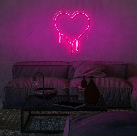 Dripping heart glow sign board, zesta neon, Heart Neon Sign, neon lights, custom neon sign, heart neon lights