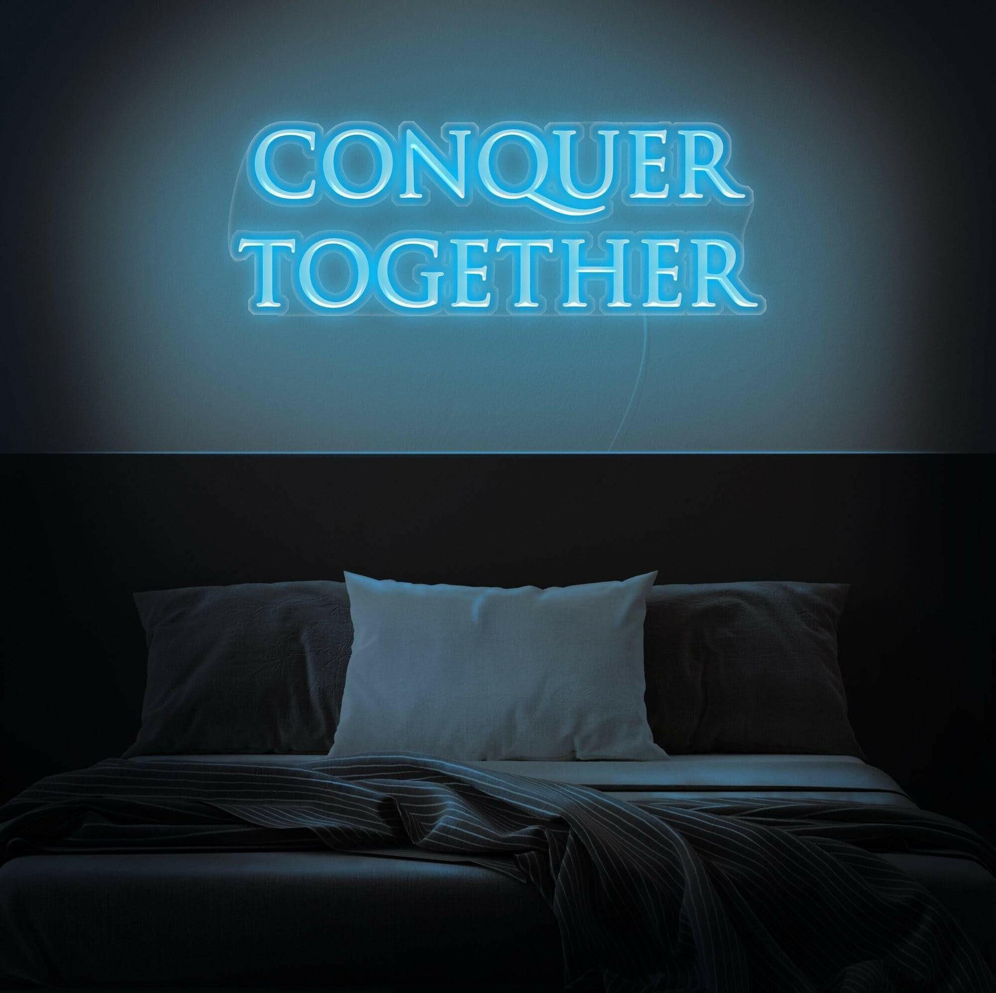 Conquer Together Neon Sign Quote, Zesta Neon, neon sign quotes, custom neon light quotes