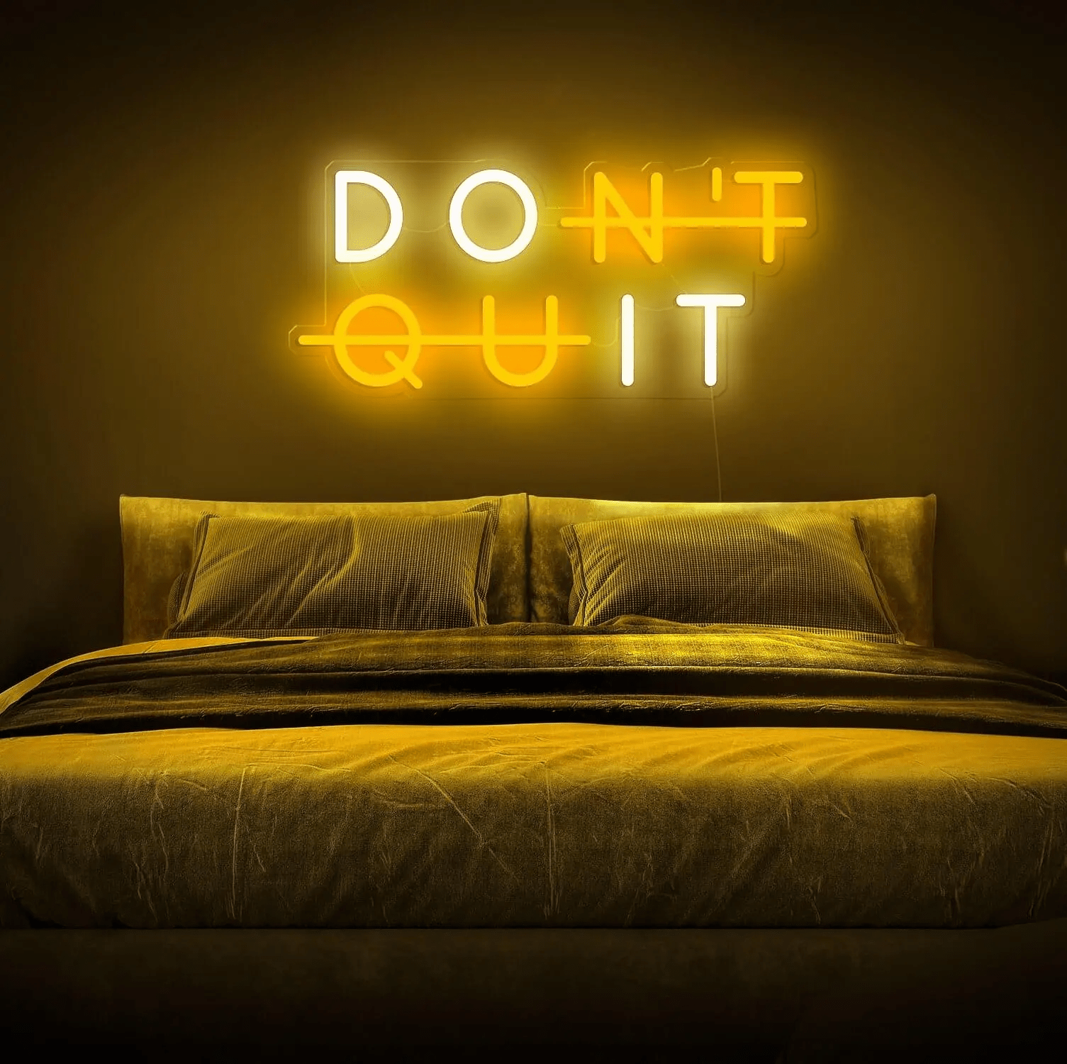 Insegna Neon LED "Don't Quit Do It" 600x400 Mm - Bianco E Giallo, Consumo 3W, Sicura, Per Camera, Ufficio, Bar